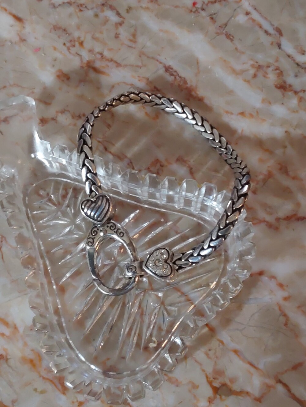 Vintage  Brighton Silver Bracelet, 1990s Heart Link Jewelry